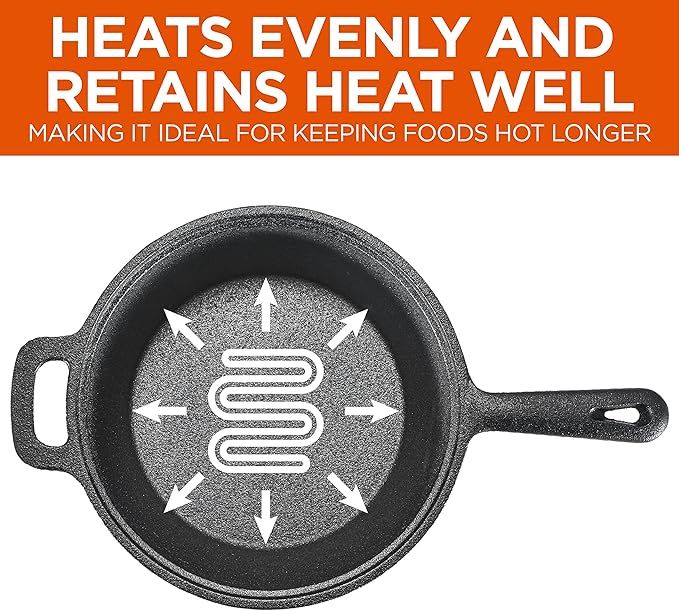 Commercial Chef 2-Qt. Saucepan with Lid, Pre-Seasoned Cast Iron, Integrated Handles, Works on All Cooktops Including Induction, Outdoor Skillet for Campfires or Grills, CHCI20