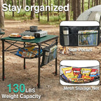 Portable Camping Table with Adjustable Height, Lightweight Aluminum Roll Top Folding Camp Table with Storage Pockets & Dual-Compartment Bag, Heat-Resistant, for RV, Picnic, BBQ, Outdoor (L)