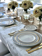 OCCASIONS 50pc Heavy Duty Disposable Plastic Plates Set for 25 Guests – 25 Dinner (10.5") & 25 Dessert (7.5") Plates – Elegant, Recyclable, BPA Free – Louvre Blue & Gold