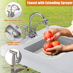 Spurgehom 50" Portable Fish Cleaning Table with Sink&Collapsible Wash Basin, Folding Camping Table with Faucet, Sprayer, Gloves, Trash Can, Storage Bag, Foldable Picnic Table for Picnic Beach Patio
