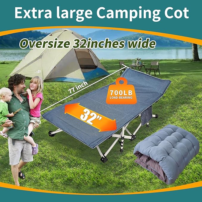 2-Pack Oversize XXL Camping Cot with Comfortable Mattress Cots for Sleeping Extra Wide Folding Cot for Adults Heavy Duty Camping Bed 79" L x 32" W x 18" H with Carry Bag for Home Office Outdoor