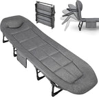 Garvee 79" Portable Folding Bed with Cushion and Pillow, Camping Cot for Adults with Supports 500 Lbs, Lightweight Tent Cot for Patio Beach Indoor Outdoor, Grey