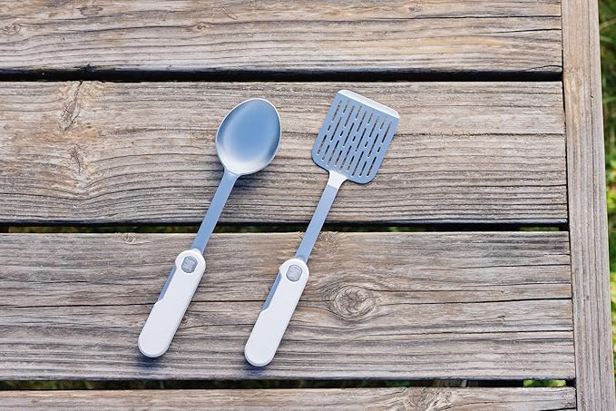 Stanley Wildfare Pro Stainless Steel Fold & Go Utensil Set | Folding Spatula and Spoon | Packable Outdoor Cookware | Camping Essentials for Your Camp Kitchen | BPA-Free | Pale Pebble & Stone