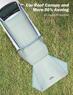JOYTUTUS SUV Tailgate Tent with Three Sides Awning and Poles, Water Resistant SUV Camping Tent with Car Roof Cover, Tent Attaches to Car Truck, Universal Fit Most SUVs, Cars, Grey Green, Large