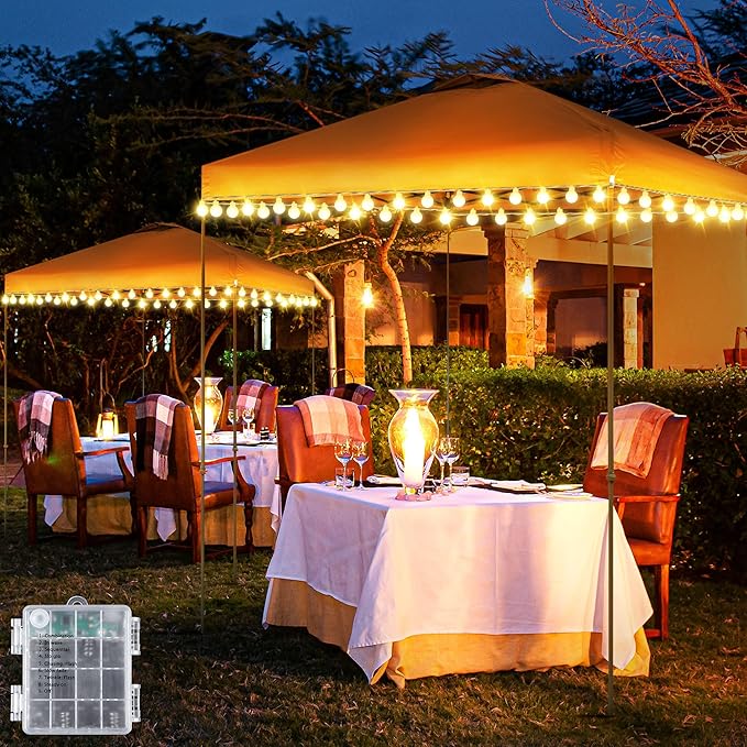 2 Pack Canopy Tent Lights, 40ft 80LEDs Canopy Lights Outdoor Battery Powered with 8 Modes, Bright Camping Canopy String Lights for 10'x 10' Pop Up Canopy Tent, Suitable for Tailgate Party