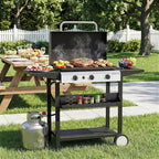 3 Burner BBQ Gas Griddle with Hood, 25.6 Inch Stainless Steel Portable Detachable Propane Griddle, 45,000 BTU Flat Top Grill with Side Shelves for Camping, Silver