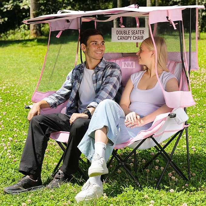 Night Market Double Camping Chair – Camping Couch, Double Folding Chair with Removable Canopy, Portable Loveseat for Outdoor, Beach, and Sports