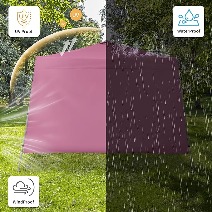 GDY 8X10 FT Pop Up Canopy Outdoor Instant Tent Slant Legs with a Sidewall,Equipment Vents, Portable Gazebo Shelter for Patio, Deck, Beach and Garden,Pink.