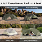 Naturehike Mongar Pro 1/2/3 Person Backpacking Tent,Waterproof Nylon Easy Setup Lightweight Camping Tent