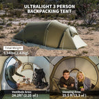 Naturehike Opalus 4 Season Camping Tent, Waterproof 2-3 Person Backpacking Tent, Double Layer Tunnel Winter Tents for Camping