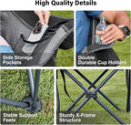 Oversized Camping Chair, Portable Folding Padded Camp Chairs with Side Pocket, Cup Holder, Heavy Duty Support 500LBS Outdoor Lounge Chair for Adults, Fishing, Sports, Trip, Black