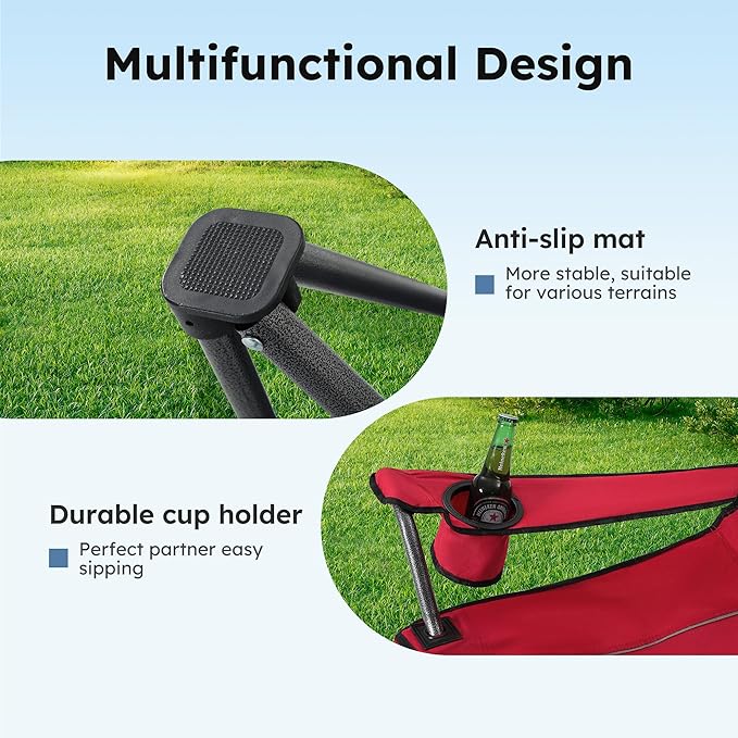 ALPHA CAMP Heavy Duty Canopy Lounge Chair Sunshade Hiking Travel Chair with Cup Holder