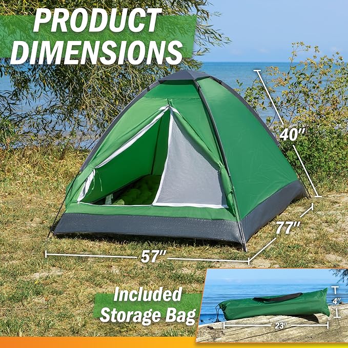2 Person Camping Tent with Rain Fly and Carrying Bag - Lightweight Outdoor Tent for Backpacking, Hiking, or Beach Use by Wakeman Outdoors