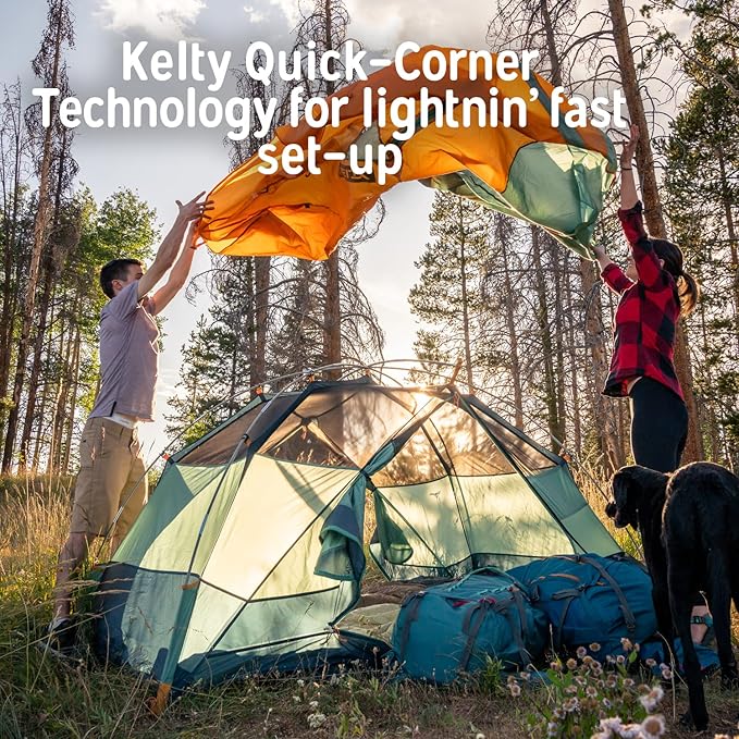 Kelty Wireless Freestanding Camping Tent, 2 4 or 6 Person Size, Huge Interior and Peak Height, Intuitive + Easy to Pitch, Color Coded Setup