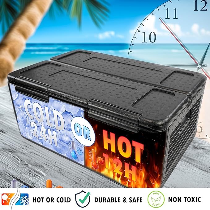 Collapsible Iceless Cooler Foam Chill Chest Box - Insulated, Foldable, Portable, Lightweight, Iceless & Waterproof - Medium Black