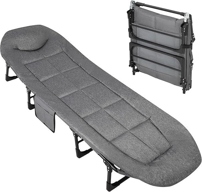 TrailBlaze 75'' Camping Cot for Adults with Cushion and Pillow, Portable Folding Bed for Sleeping, Lightweight Tent Cot with Carry Bag Supports 500 Lbs for Patio Beach Indoor Outdoor