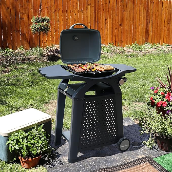 MASTER COOK Gas Grill with Side Tables - Portable Propane Gas Grill for Patio, Beach, Picnic, Outdoor Camping