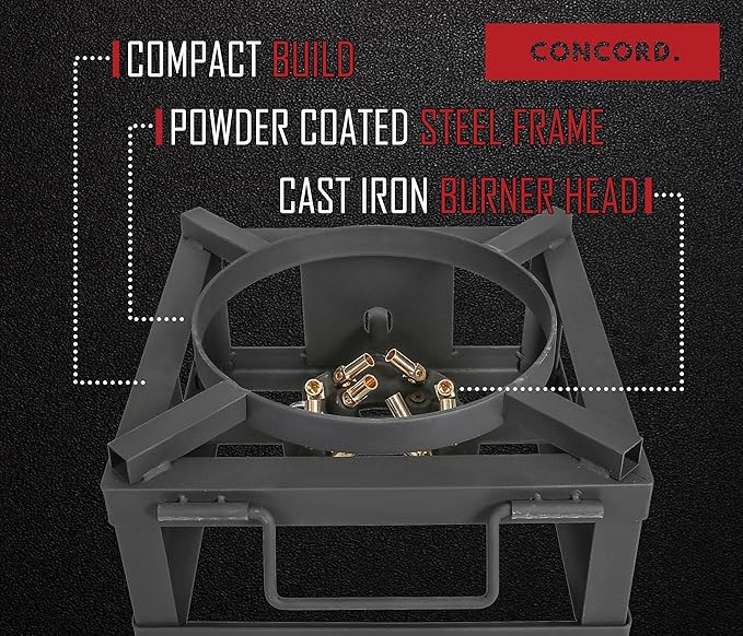 CONCORD THE WOK BLOCK 12" Single Propane Outdoor Burner with Built in Wok Ring. 45,000 BTU Great for Stir Frying, Camping, Use as a Side Burner, and More!