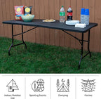 Lavish Home Portable Folding Tables - Lightweight Portable Folding Desk - 6-Foot-Long Plastic Table for Camping, Playing Cards, Parties, and Dining (Single/Black)