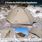Naturehike Jiling 1/2 Person Backpacking Tent 4 Season Lightweight Tent for Hiking & Bikepacking Easy Setup 3000mm Waterproof Ultralight CampingTents for Outdoor Cycling