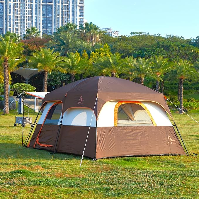 KTT Extra Large Tent 10-12-14 Person(Style-B),Family Cabin Tents,2 Rooms,3 Doors and 3 Windows with Mesh,Straight Wall,Waterproof,Double Layer,Big Tent for Outdoor,Picnic,Camping,Family Gathering