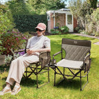 TIMBER RIDGE 2 Pack Aluminum Camping Directors Chair with Side Table Pocket, Portable Folding Heavy Duty Lawn Chair for Fishing Trip Picnic Concert Outdoor 400lbs, Tan