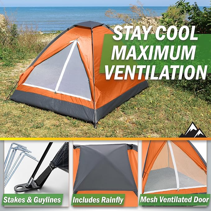 2 Person Camping Tent with Rain Fly and Carrying Bag - Lightweight Outdoor Tent for Backpacking, Hiking, or Beach Use by Wakeman Outdoors