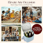 Insulated Cooler Backpack with 2 Stainless Steel Wine Tumblers – Leakproof & Spillproof Stylish Vegan Leather Picnic Cooler Bag – Lightweight & Portable – Holds 24 Cans or 6 Wine Bottles