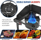 Propane Double Burner for Outdoor Cooking Two Camping Stove with Removable Windscreen and Detachable Legs Stand for Home Brewing, Camping, BBQ