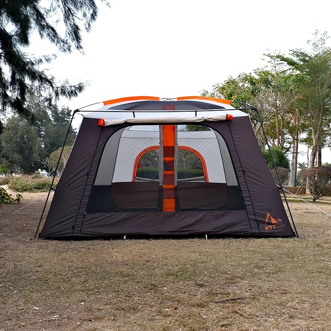 KTT Extra Large Tent 10-12-14 Person(B),Family Cabin Tents,2 Rooms,3 Doors and 3 Windows with Mesh,Straight Wall,Waterproof,Double Layer,Big Tent for Outdoor,Picnic,Camping,Family Gathering