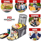 Rockland Guard Insulated Lunch Bag for Men - Lunch Box for Women with Compartments for Meal Prep Containers, Bottles, Snacks, Extra Storage Pockets - Lunchbox for Work, Travel, Picnic, Camping - Gray