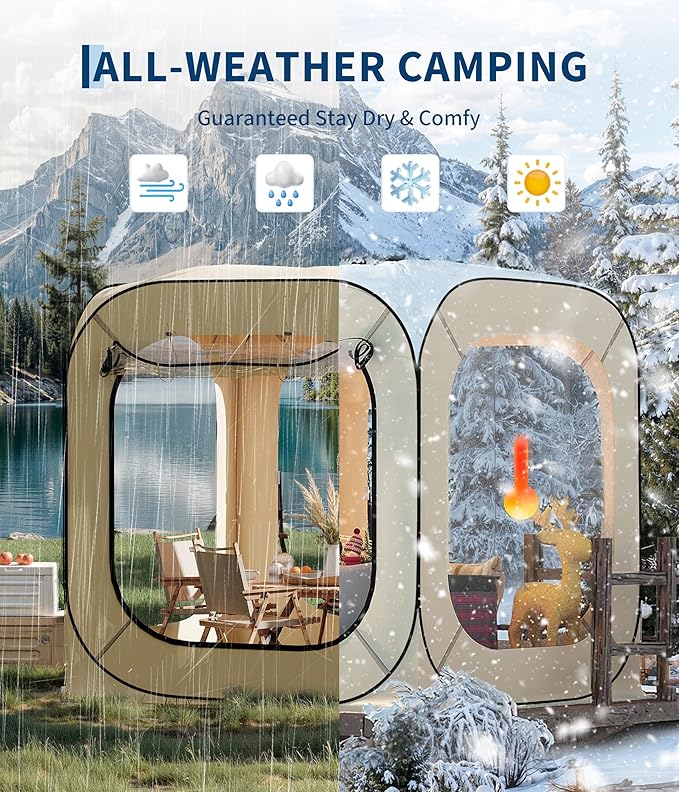 Pop up Sports Tent 6x6 Ft, Instant Shelter for 2-3 Person, Outdoor All Weather Pop Up Tent, Rainproof Camping Sun Shelter Coldproof & Windproof for Sports Events Camping Fishing Cheering