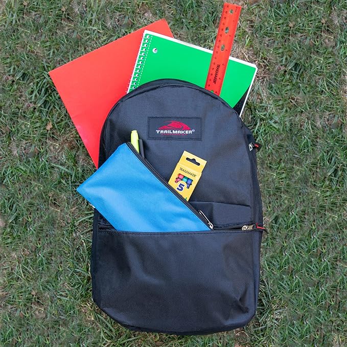 Trail maker Backpack with School Supplies for Kids - 20 Piece Back to School Supplies with 17" Backpack (Black)