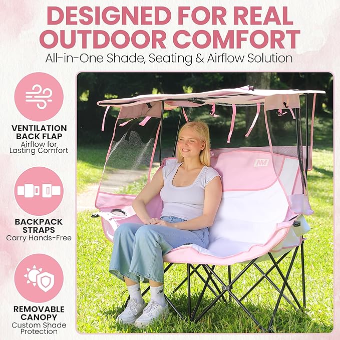 Night Market Double Camping Chair – Camping Couch, Double Folding Chair with Removable Canopy, Portable Loveseat for Outdoor, Beach, and Sports