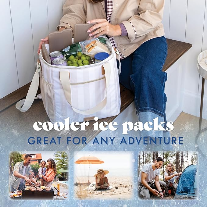 Cool Coolers by Fit & Fresh XL Slim Ice Packs, Quick Freeze Reusable Ice Packs for Lunch Boxes & Coolers, Long-Lasting, Space Saving Cooler Ice Packs, Taupe, 4Pk