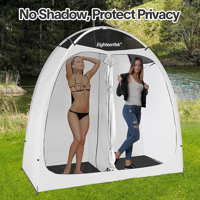 EighteenTek® Shower Tent Camping, 2-Room Portable Changing Room, Outdoor Shower Enclosure, Pop Up Privacy Tent Shelter with Floor & Doors, Waterproof & Lightweight, Camping Toilet Bathroom