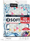 Cool Coolers by Fit & Fresh 2 Pack Soft Ice, Flexible Stretch Nylon Reusable Ice Packs for Lunch Boxes & Coolers, Multi-Colored