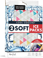 Cool Coolers by Fit & Fresh 2 Pack Soft Ice, Flexible Stretch Nylon Reusable Ice Packs for Lunch Boxes & Coolers, Multi-Colored