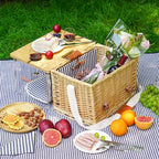 Wicker Picnic Basket for 2 with Detachable Table, Elasticated Wine Holder, Shoulder Carrying Willow Picnic Hamper Set with Premium Tableware & Blanket for Outdoor, Wedding, Anniversary, Birthday Gift