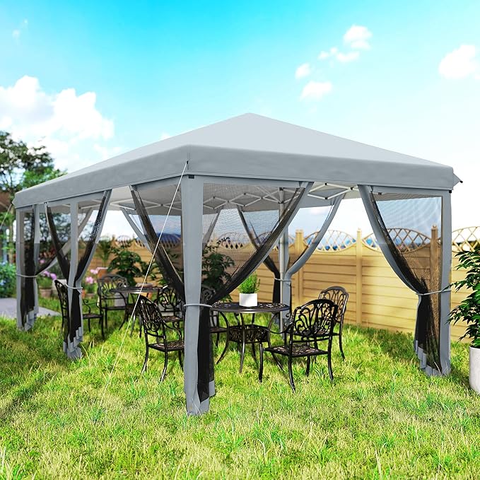 Outsunny 10' x 20' Pop Up Canopy Tent with Netting, Heavy Duty Instant Sun Shelter, Large Tents for Parties with Carry Bag for Outdoor, Garden, Patio, Gray
