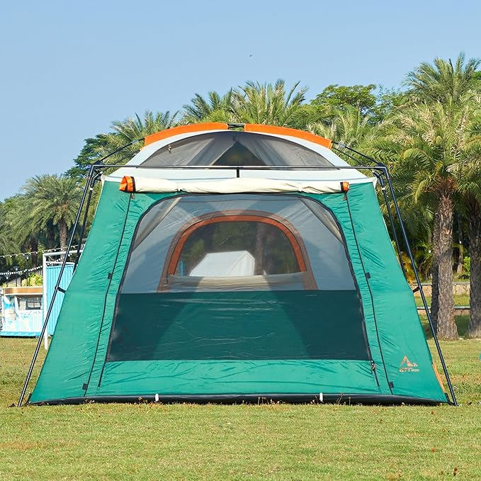 KTT Extra Large Tent 10-12-14 Person(Style-B),Family Cabin Tents,2 Rooms,3 Doors and 3 Windows with Mesh,Straight Wall,Waterproof,Double Layer,Big Tent for Outdoor,Picnic,Camping,Family Gathering