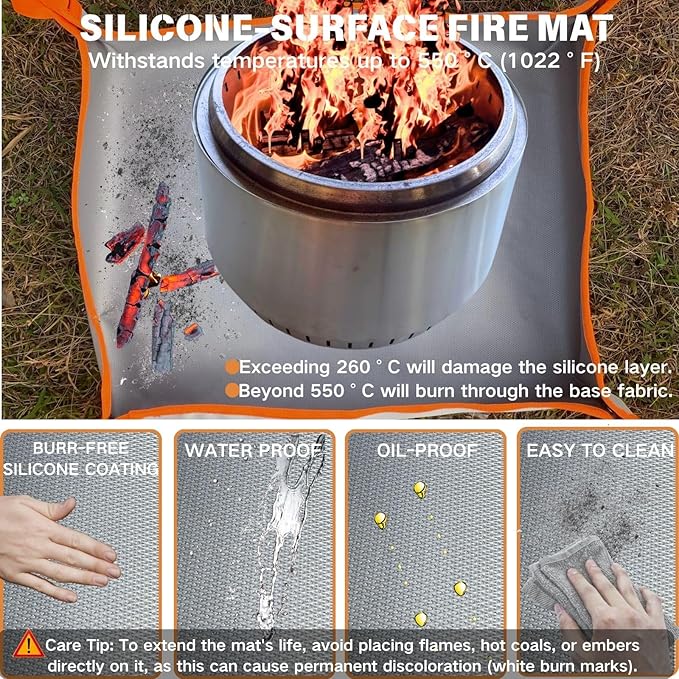 Fire Pit Mat with Handle, Fireproof Under Grill Mat & Heat Resistant Pad for Solo Stove/Camping/Patio/Lawn, Waterproof & Non-Slip