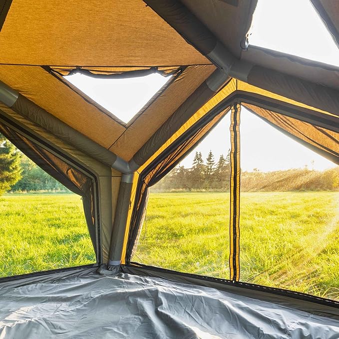 Coody Inflatable Canvas Camping Tents with Stove Jack – Premium Air Beam Family Glamping Tent, Breathable Cotton Canvas, Fast Setup Air Tent with Pump
