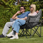 Double Camping Chair Heavy Duty Oversized Padded Loveseat for Adults 2 Person Outdoor Portable Camping Chairs for Lawn, Backyard, Fishing, Trip, Support 600lbs, Grey