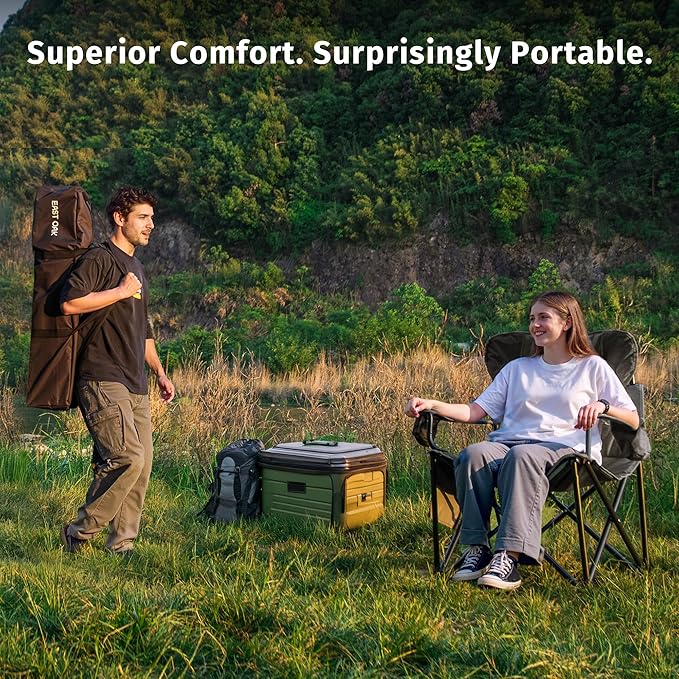 East Oak Oversized Camping Chair | Heavy Duty Camping Chairs | 500LBS Support, 600D Oxford, Cup Holder & Side Pocket | Ideal for Camping, Beach, Sports Events, Backyard & Tailgating | Gray