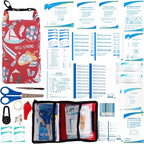 Boat First Aid Kit Waterproof, WELL-STRONG Marine Emergency Kit with Roll Top Dry Bag for Boating Fishing Kayaking – Water-Resistant Contents for Camping & Beach（Red Sea）