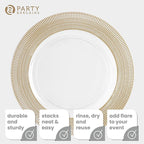 PARTY BARGAINS 13-Inch Charger Plates - 96 Pack, Clear Gold Textured Rim, Heavy-Duty Disposable Chargers for Elegant Dining - Ideal for Weddings and Formal Events