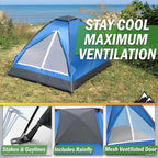 2 Person Camping Tent with Rain Fly and Carrying Bag - Lightweight Outdoor Tent for Backpacking, Hiking, or Beach Use by Wakeman Outdoors