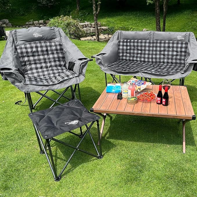 Double Camping Chairs Folding Chair Camping Loveseat Oversized 2 Person Camp Chairs for Adults Camping Couch Two Person Lawn Chairs Outdoor Sport Chair