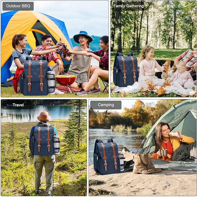 Picnic Backpack for 2 Person with Large Insulated Cooler Bag, Picnic Basket Set with Wine Pouch, Waterproof Picnic Blanket & Cutlery Set. Perfect for, Camping, Party,Wedding Gift for Couple,Blue